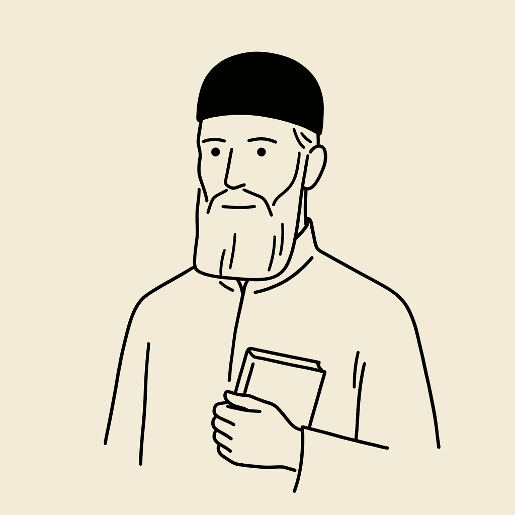 Fr. Athanasius, a senior monk, signalling that a new translation team is forming